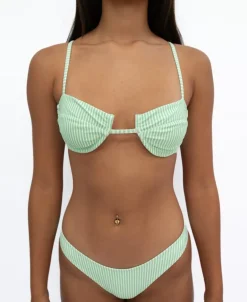 Mischa Bikini Top | Green / White Stripe